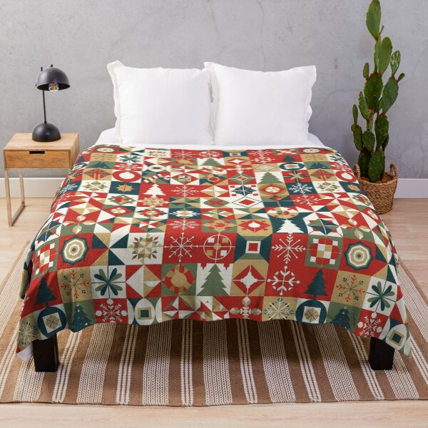Item preview, Retro Christmas Patchwork Pattern | Mid Century Holiday Design | Red Green Gold Snowflakes & Trees for T-Shirts, Stickers, Wall Art, Wrapping Paper & More**to designed and sold by DesignWorld8.