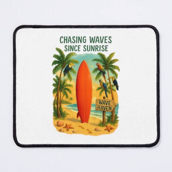 Item preview, Chasing Waves Since Sunrise Retro Surfboard Beach Design designed and sold by inkoutninja.