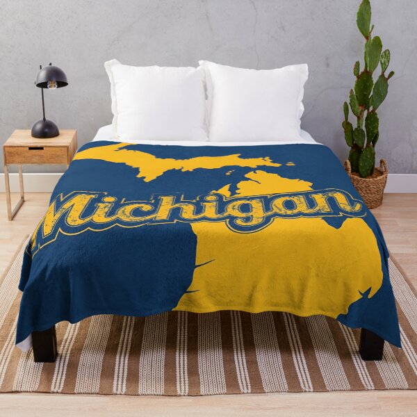 Item preview, Bold Vintage Michigan Map Graphic With Yellow State Silhouette And Script Michigan Overlay designed and sold by Rue Market.