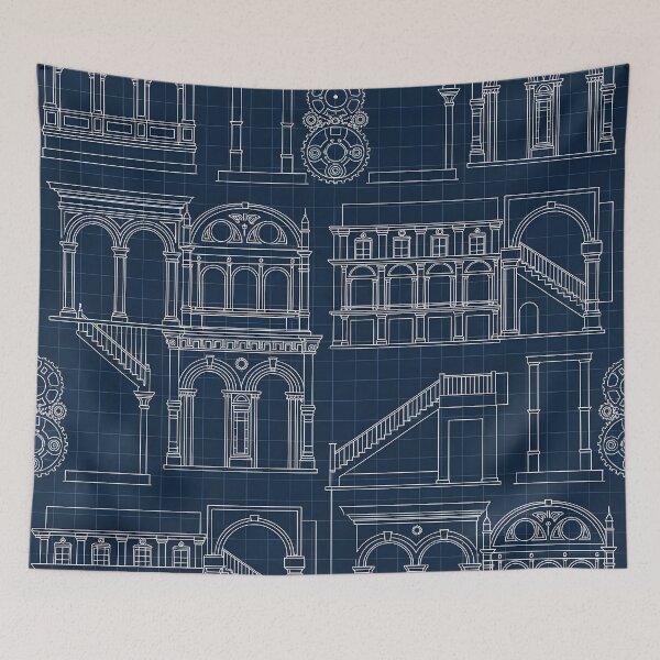 Item preview, Classical Architecture Blueprint Pattern designed and sold by Kaleidoscope Print.