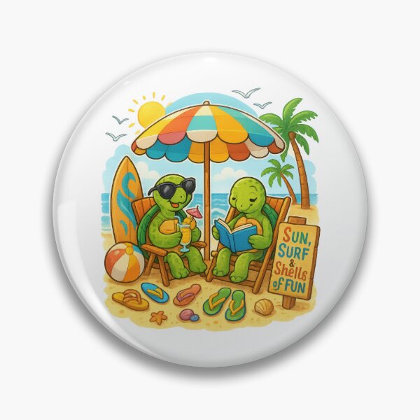 Item preview, Sun Surf and Shells of Fun Cute Beach Turtles Cartoon Design designed and sold by inkoutninja.