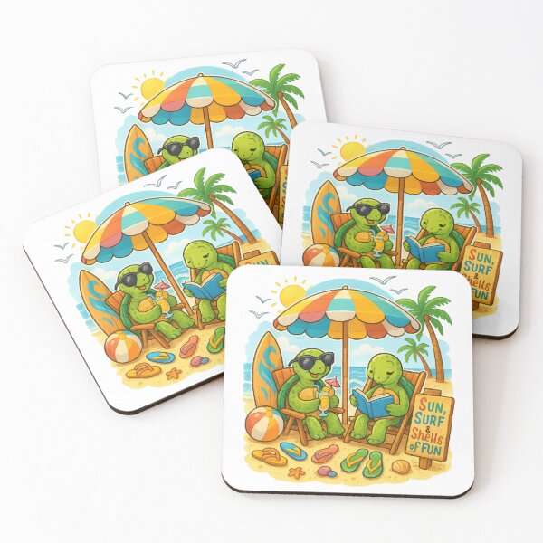 Item preview, Sun Surf and Shells of Fun Cute Beach Turtles Cartoon Design designed and sold by inkoutninja.