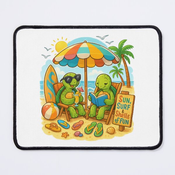 Item preview, Sun Surf and Shells of Fun Cute Beach Turtles Cartoon Design designed and sold by inkoutninja.