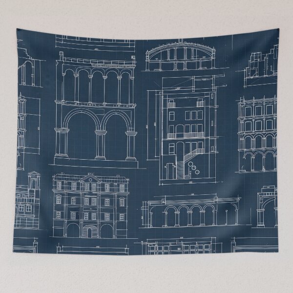 Item preview, Classical Architecture Blueprint Pattern designed and sold by Kaleidoscope Print.