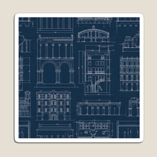 Item preview, Classical Architecture Blueprint Pattern designed and sold by Kaleidoscope Print.
