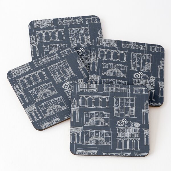 Item preview, Architectural Blueprint Facades Pattern designed and sold by Kaleidoscope Print.