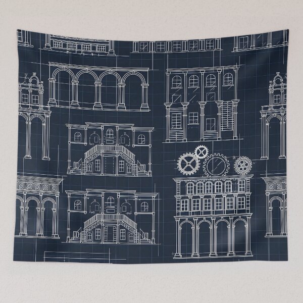 Item preview, Architectural Blueprint Facades Pattern designed and sold by Kaleidoscope Print.