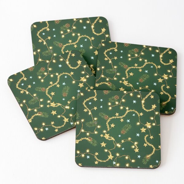Item preview, Golden Christmas Lights & Pine Cones Pattern designed and sold by Kaleidoscope Print.