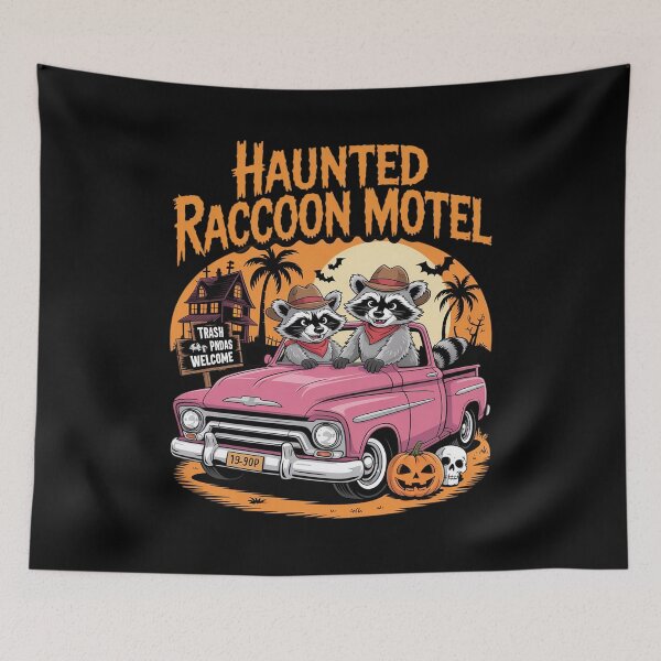 Item preview, The Haunted Raccoon Motel, Trash Panda Halloween designed and sold by velltoons.