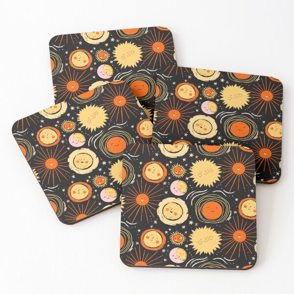 Item preview, Retro Black, Orange, Yellow ,Pink Mod Stylized Planets, Sun, Moon & Stars designed and sold by RetroMaggie.