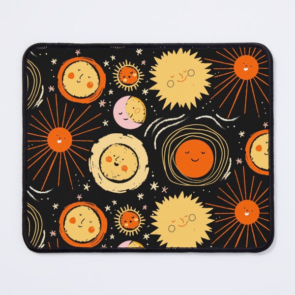 Item preview, Retro Black, Orange, Yellow ,Pink Mod Stylized Planets, Sun, Moon & Stars designed and sold by RetroMaggie.