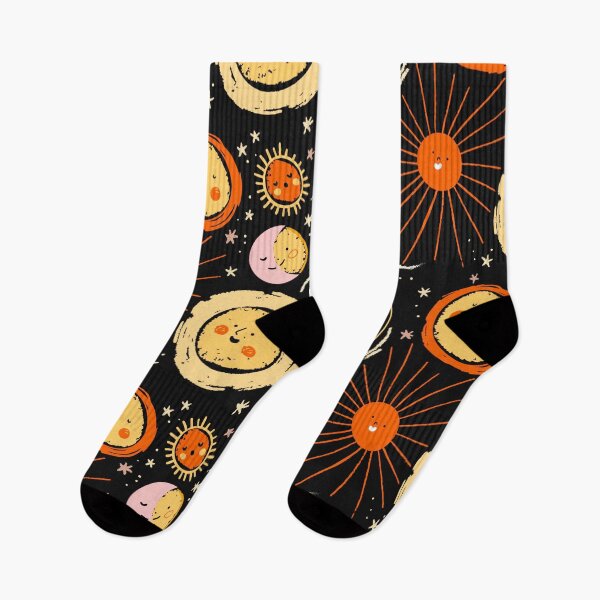 Item preview, Retro Black, Orange, Yellow ,Pink Mod Stylized Planets, Sun, Moon & Stars designed and sold by RetroMaggie.