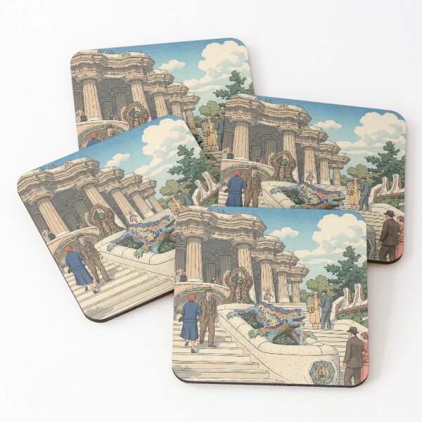 Item preview, The Dragon Stairway of Park Guell Japanese Woodblock Print designed and sold by Takeda-art.