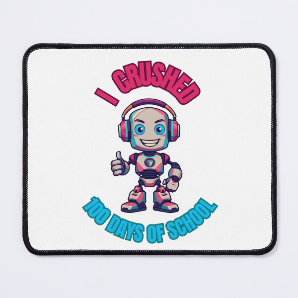 Item preview, I Crushed 100 Days of School Gamer Robot Teal Pink designed and sold by PanaddaArtStudio.