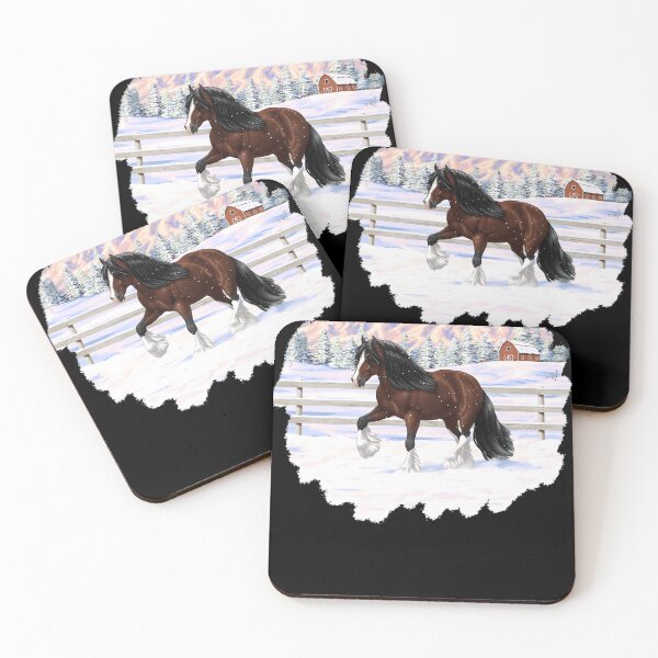 Item preview, Brown-Bay-Gypsy-Vanner-Tinker-Draft-Horse-In-Snow-(1) designed and sold by EmelyDietze.
