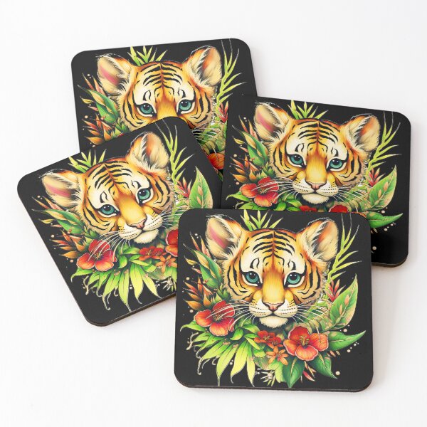 Item preview, Cute Chibi Baby Tiger With Colorful Floral Collar designed and sold by DEC02.