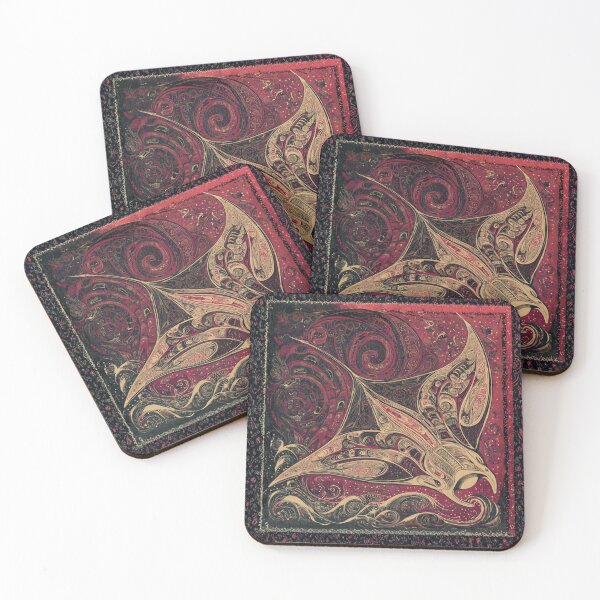 Item preview, Manta Ray Totem – Ornate Carved Ocean Guardian Art in Red & Gold designed and sold by Alaska Magick.
