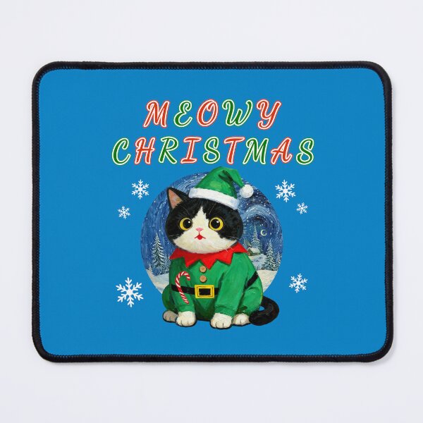 Item preview, Meowy Christmas - Cute Tuxedo Cat in Elf Costume - Starry Night Style designed and sold by Meow Gogh Painter Studio.