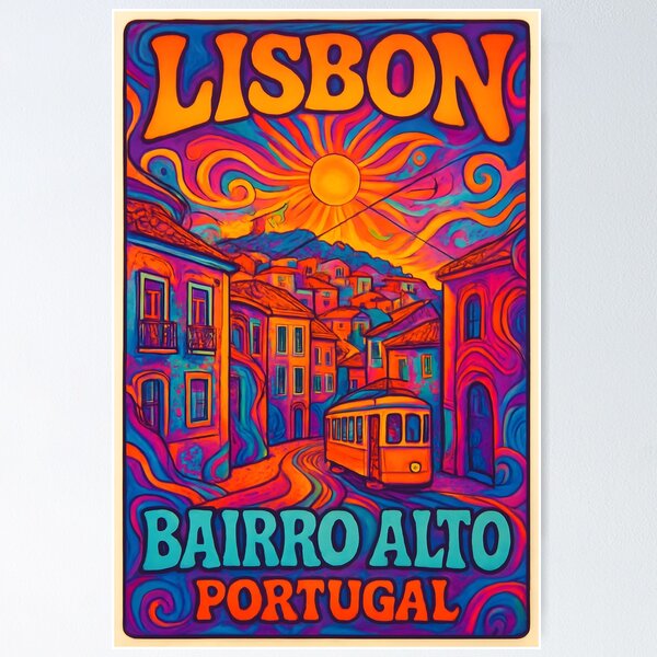 Item preview, Lisbon - Bairro Alto Psychedelic Travel Poster - 70s Retro Art designed and sold by Cosmopolis.