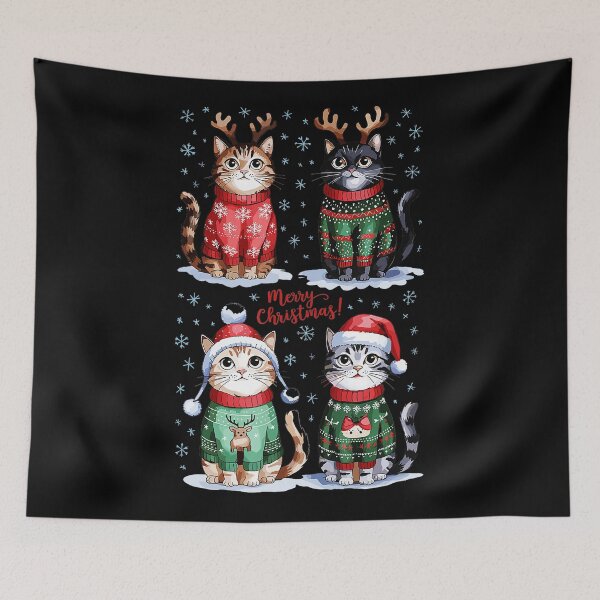 Artikelvorschau, Weihnachtskatzen Frohe Weihnachten Katzen Grafik entworfen und verkauft von JEFDodsonArt.