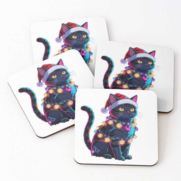 Item preview, Neon Glow Christmas Black Cat - Festive Holiday Lights Design designed and sold by BlueYasmine.