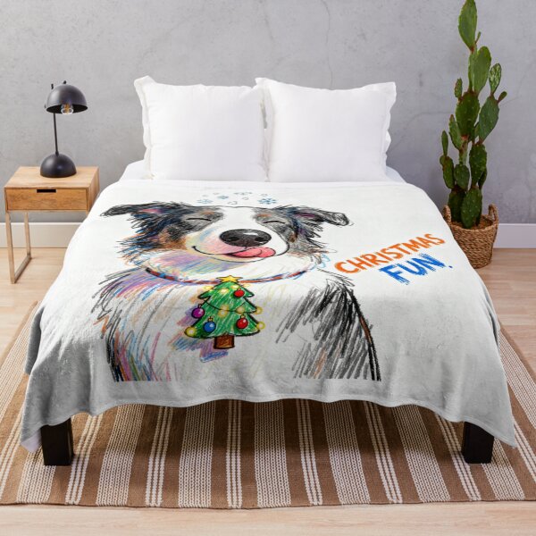 Item preview, Christmas Fun Border Collie with Tree Ornament Hand-Drawn Art designed and sold by wangkyxing.