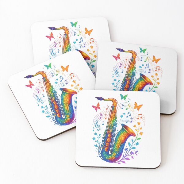 Item preview, Colorful Saxophone Art with Music Notes and Butterflies Musical Nature Design designed and sold by inkoutninja.