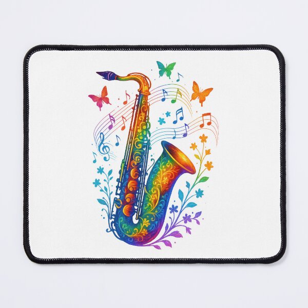 Item preview, Colorful Saxophone Art with Music Notes and Butterflies Musical Nature Design designed and sold by inkoutninja.