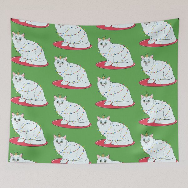 Item preview, fluffy white christmas cat designed and sold by crestfallenmermaid.
