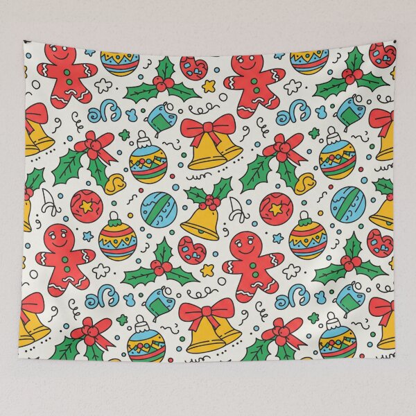 Item preview, Playful Doodle Christmas Pattern – Gingerbread Men, Bells, Holly & Ornaments designed and sold by skysshobu.