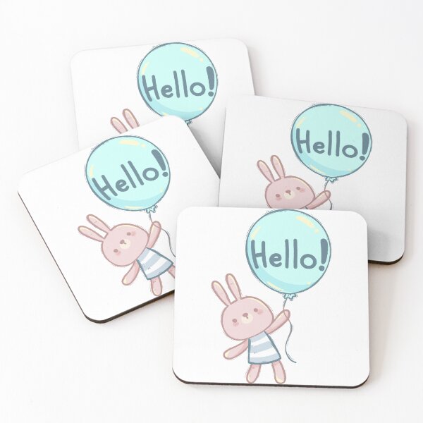 Item preview, Cute Bunny Saying Hello – Pastel Balloon Kawaii Design designed and sold by Rangmanch.