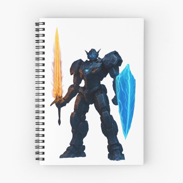 Item preview, Elemental Obsidian Mech Warrior - Fire Sword & Blue Shield designed and sold by Elderlight Studio - L. Vlashev.