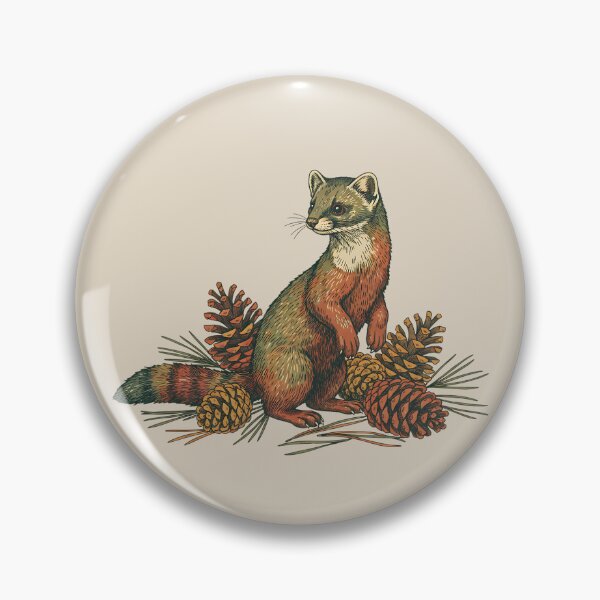 Item preview, Vintage Pine Marten with Forest Cones designed and sold by BirdsnStuff.