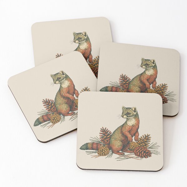 Item preview, Vintage Pine Marten with Forest Cones designed and sold by BirdsnStuff.