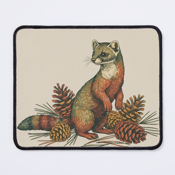 Item preview, Vintage Pine Marten with Forest Cones designed and sold by BirdsnStuff.