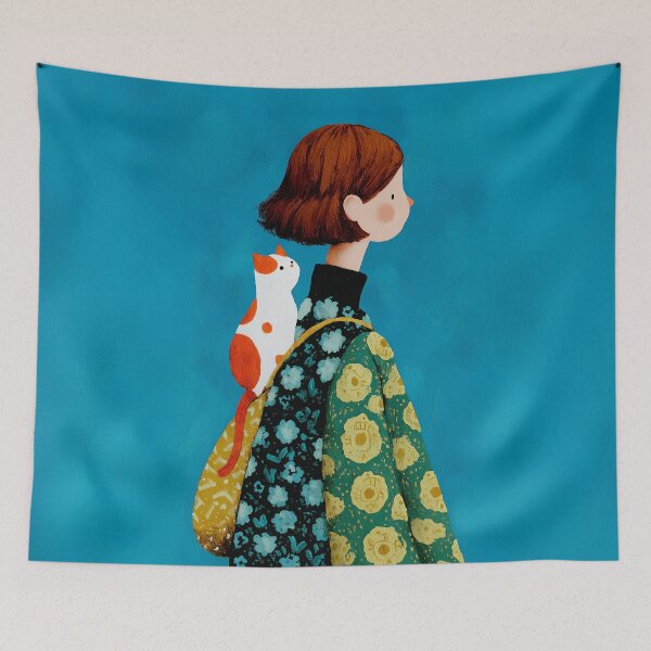 Item preview, Girl Walking with Loyal Cat designed and sold by junkydotcom.