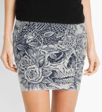Monochrome Floral Skull Mini Skirt