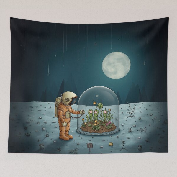 Item preview, Astronaut Moon Garden – Cosmic Botanist Under the Full Moon designed and sold by Whimsical Hug.