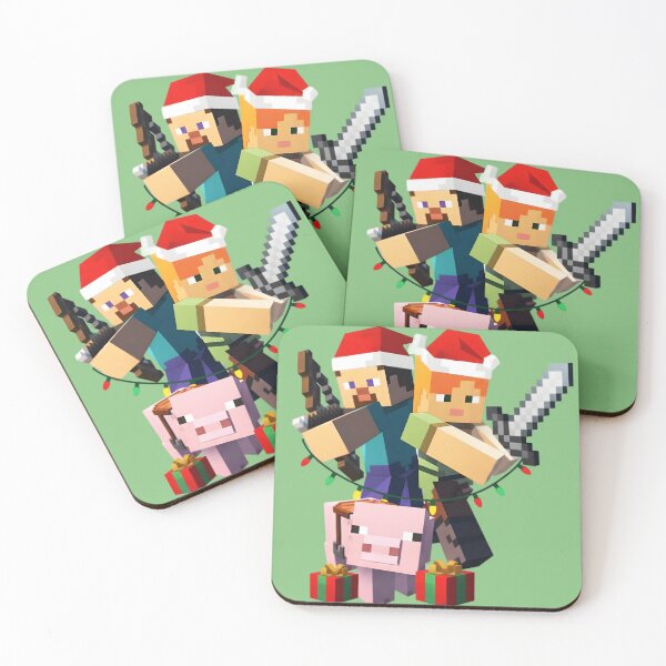 Item preview, Steve and Alex and their piglet at Christmas, happy holidays Minecraft designed and sold by Andruzito.