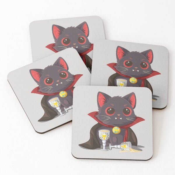 Item preview, Cute Vampire Cat in Red Cape with Goblets and Spilled Drink designed and sold by Mariia Berezhna.
