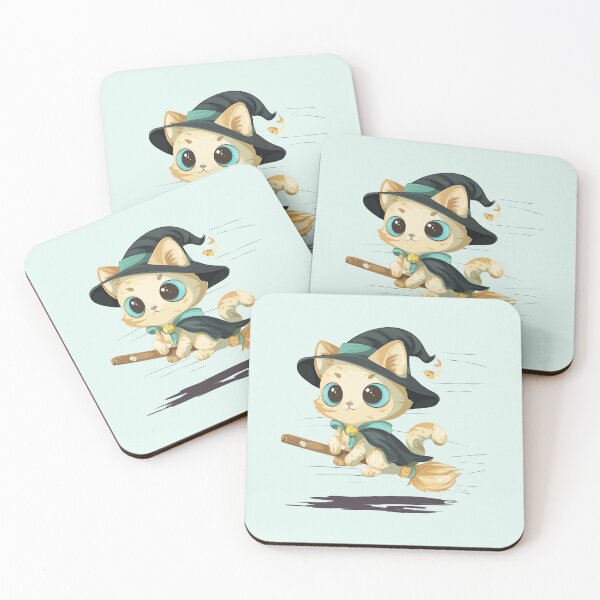 Item preview, Cute Witch Cat Flying on a Broomstick with Hat and Cloak designed and sold by Mariia Berezhna.