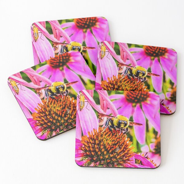 Item preview, Bee on Echinacea Flower – Pollinator Macro Nature Photography Print designed and sold by aadventures.