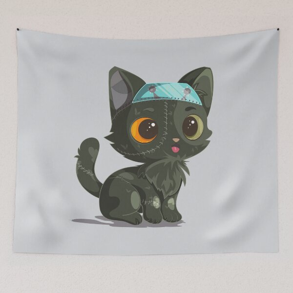 Item preview, Cute Frankenstein Cat With Stitches Halloween Art designed and sold by Mariia Berezhna.