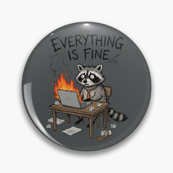 Item preview, “Everything Is Fine” Raccoon – Funny Burnout Office Meme Art for Developers, PMs & Chaos Survivors designed and sold by AtotheTwoDesign.