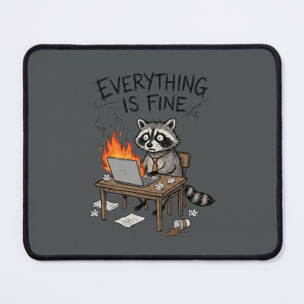 Item preview, “Everything Is Fine” Raccoon – Funny Burnout Office Meme Art for Developers, PMs & Chaos Survivors designed and sold by AtotheTwoDesign.