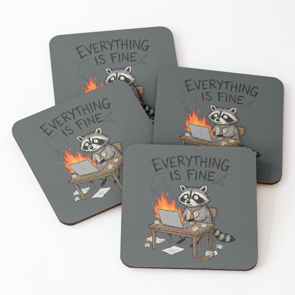 Item preview, “Everything Is Fine” Raccoon – Funny Burnout Office Meme Art for Developers, PMs & Chaos Survivors designed and sold by AtotheTwoDesign.