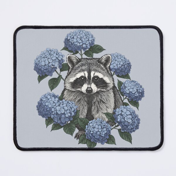 Item preview, Raccoon with Vintage Blue Hydrangeas designed and sold by BirdsnStuff.