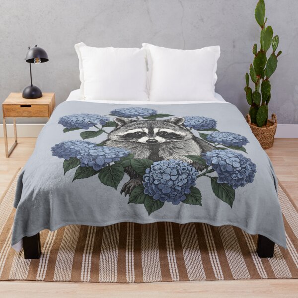 Item preview, Raccoon with Vintage Blue Hydrangeas designed and sold by BirdsnStuff.