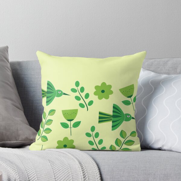 Item preview, Folk Art Green Bird & Flower Pattern | Scandinavian Style Nature Print designed and sold by Abaseen.