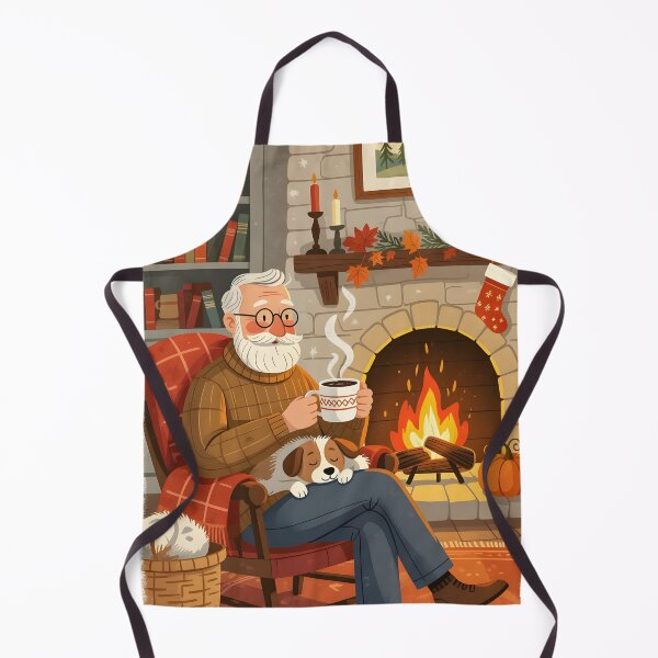 Item preview, Heartwarming illustrated scene of an elderly man by a crackling fireplace with a furry dog naps on his lap. designed and sold by Ponted.